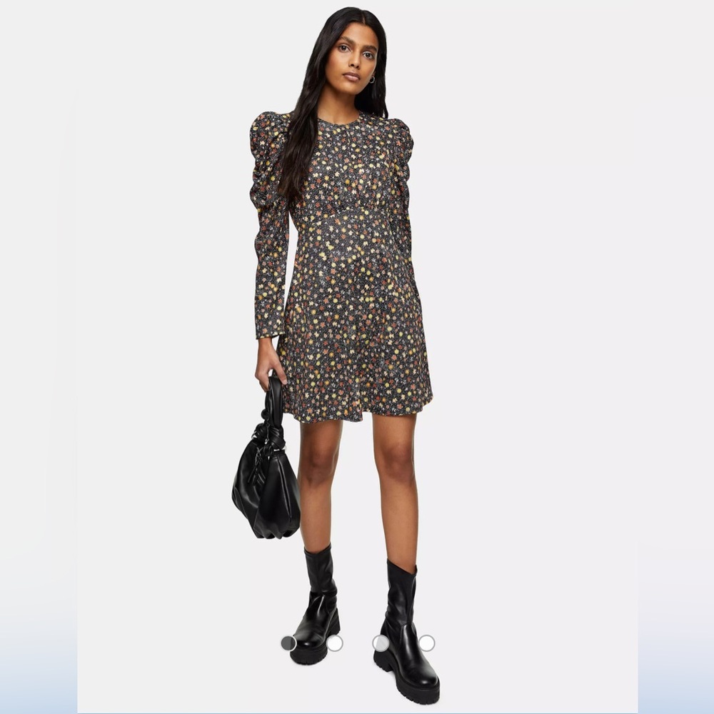 Topshop ruched sleeve mini dress